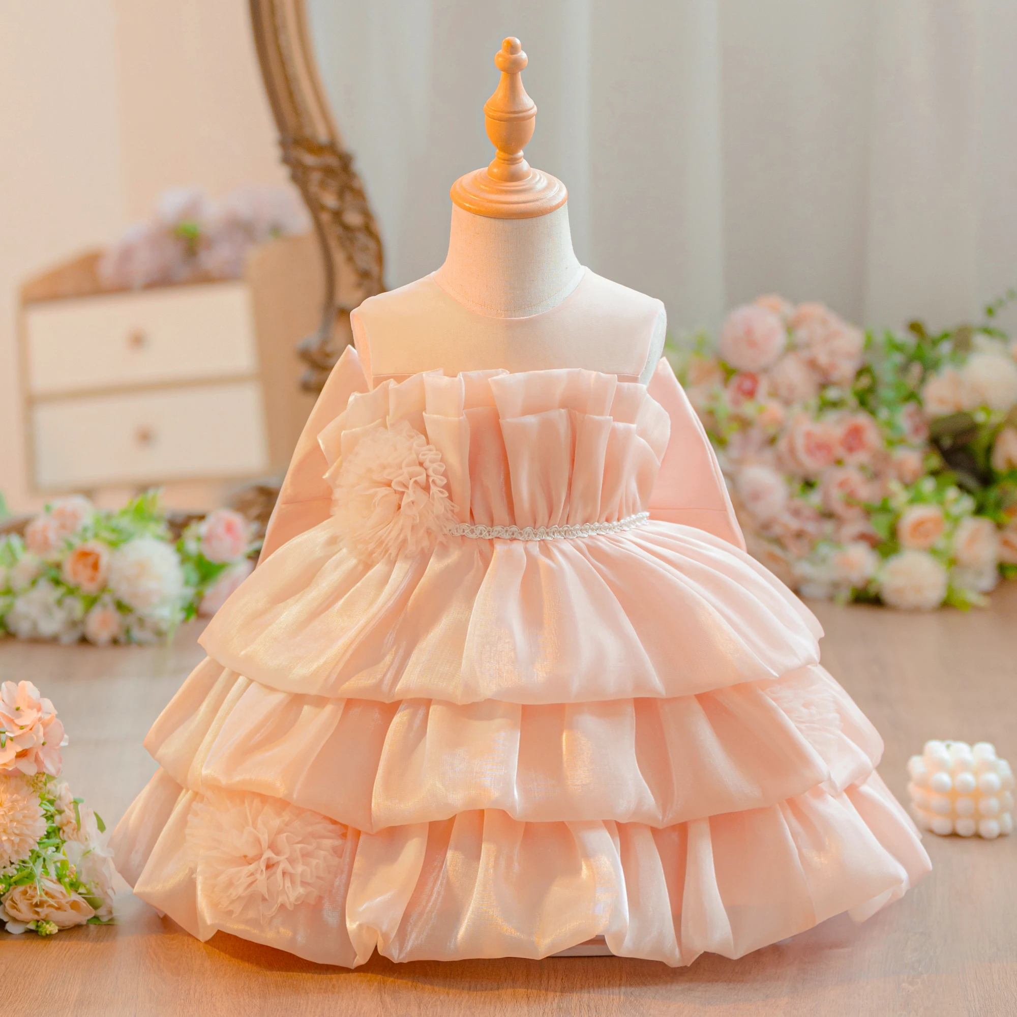 

Big Bow Baby Bridesmaids Party Girls Dress Toddler Infant 1st Birthday Wedding Prom Princess Dresses Baby Tutu Evening Costumes