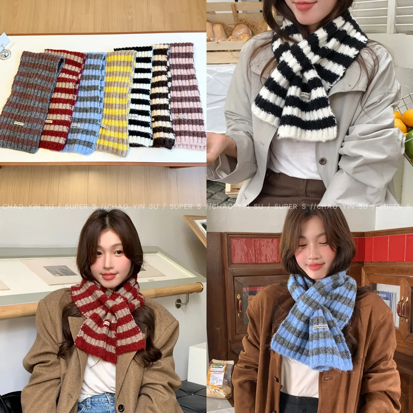 Korean Style Ins Stripe Faux Cashmere Long Strip Color Matching Scarf for Women 2025 New Design Sense Versatile Warm Neck Scarf