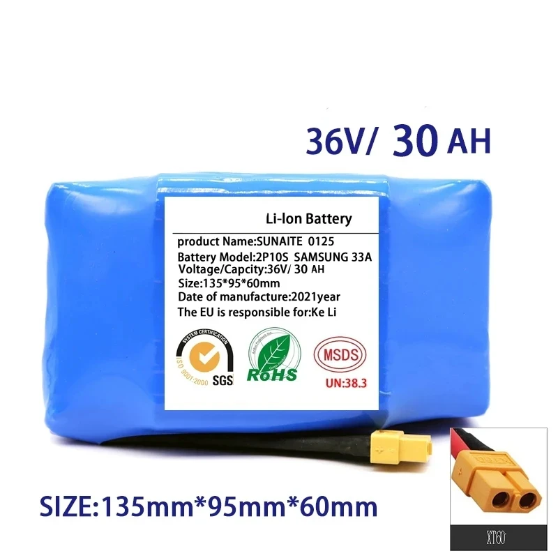 

100% Original 36v 30Ah lithium battery 10s2p 36v Battery 30000mAh lithium ion pack 42V 30000mah scooter twist car battery