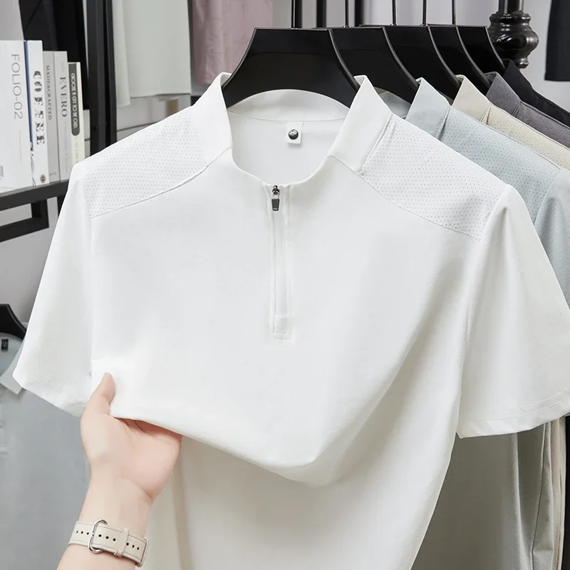Men's Stand Collar Half Zip T Shirt Short Sleeve Breathable Comfortable Fabric Summer Casual Business Daily Wear