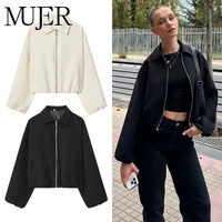 MUJER Chaquetas Bomber hinchadas para mujer, chaqueta recortada universitaria con cremallera, chaqueta de entretiempo para mujer, prendas de vestir exteriores, abrigos para mujer