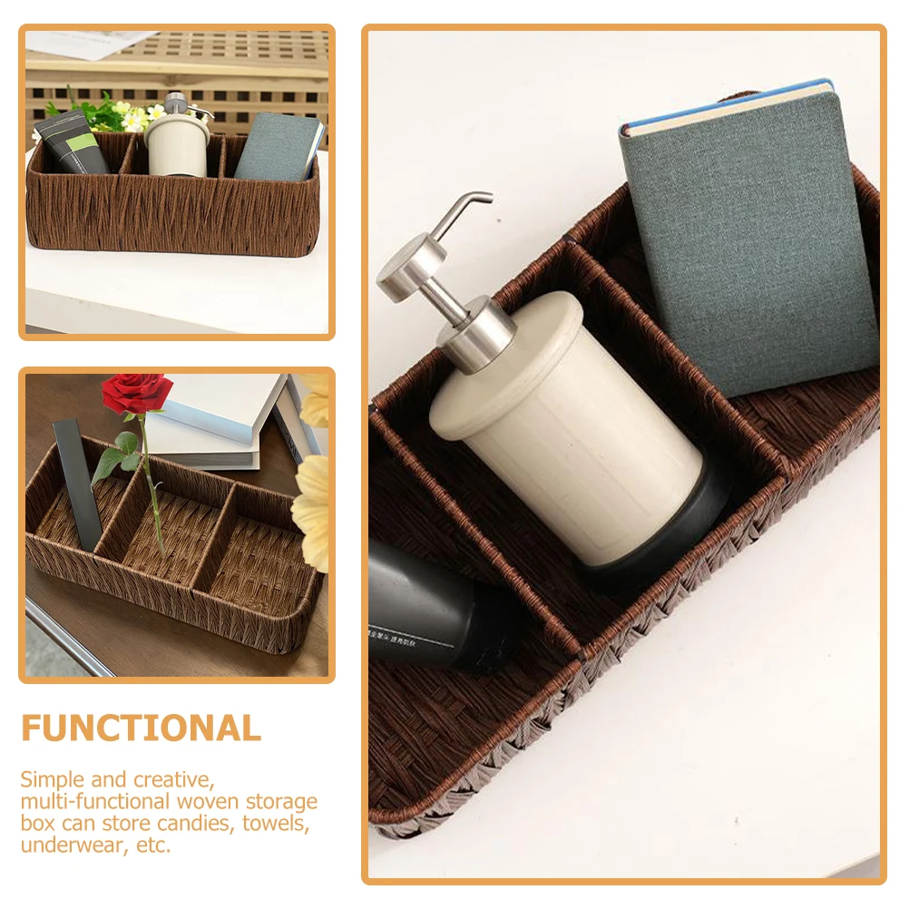 

Woven Storage Box Imitation Rattan Organizer Basket For Home Office Bedroom Kitchen Desktop Container Multi-Function