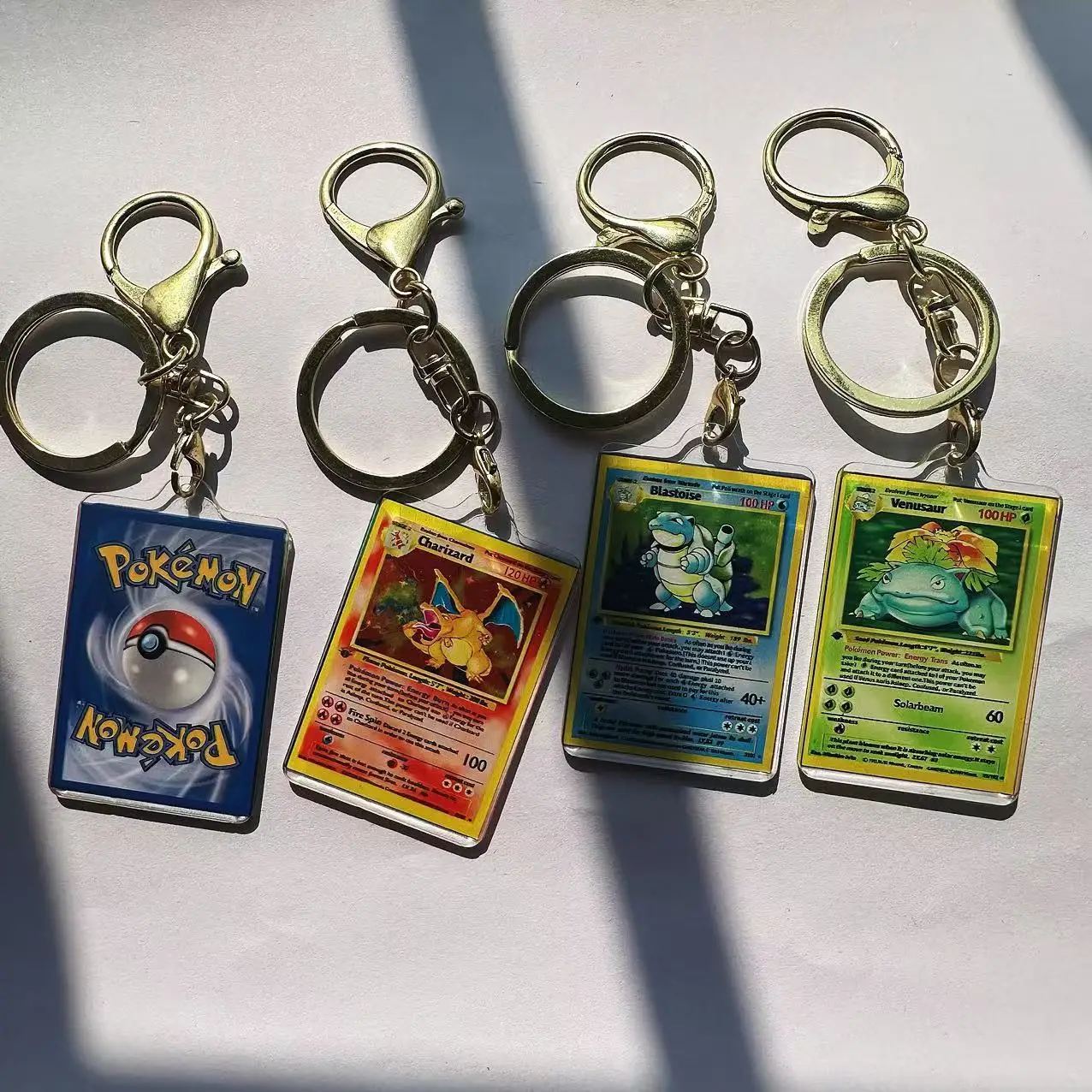 Anime Pokemon Charizard Venusaur Blastoise Mewtwo Self Made Acrylic Card Style Keychain Classics Game Collection Cards Toy Gift