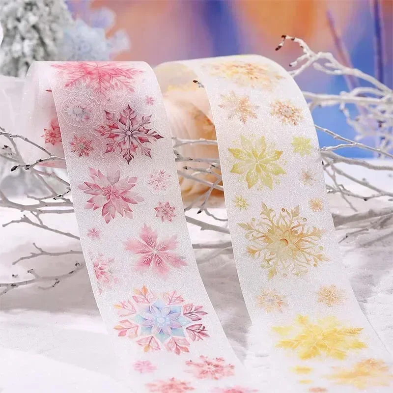 1Roll 2M PET Tape Roll Adhesive Snow Falls Silent Glitter Material Collage Bottom Package Handbook Adhesives Scrapbook 50mm*2m