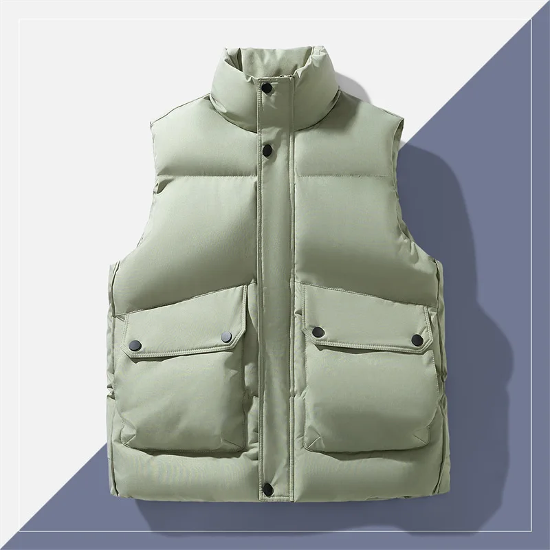 

2025 Winter Man Down Vest Thicken Warm Stand Collar Male Waistcoat Simple Solid Color Sleeveless Daily Versatile Men Coat