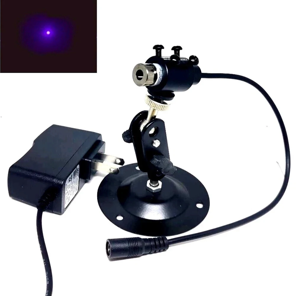 405nm 20mW Violet/Blue Focusable Dot Laser Diode Module 5V Adapter w / Holder