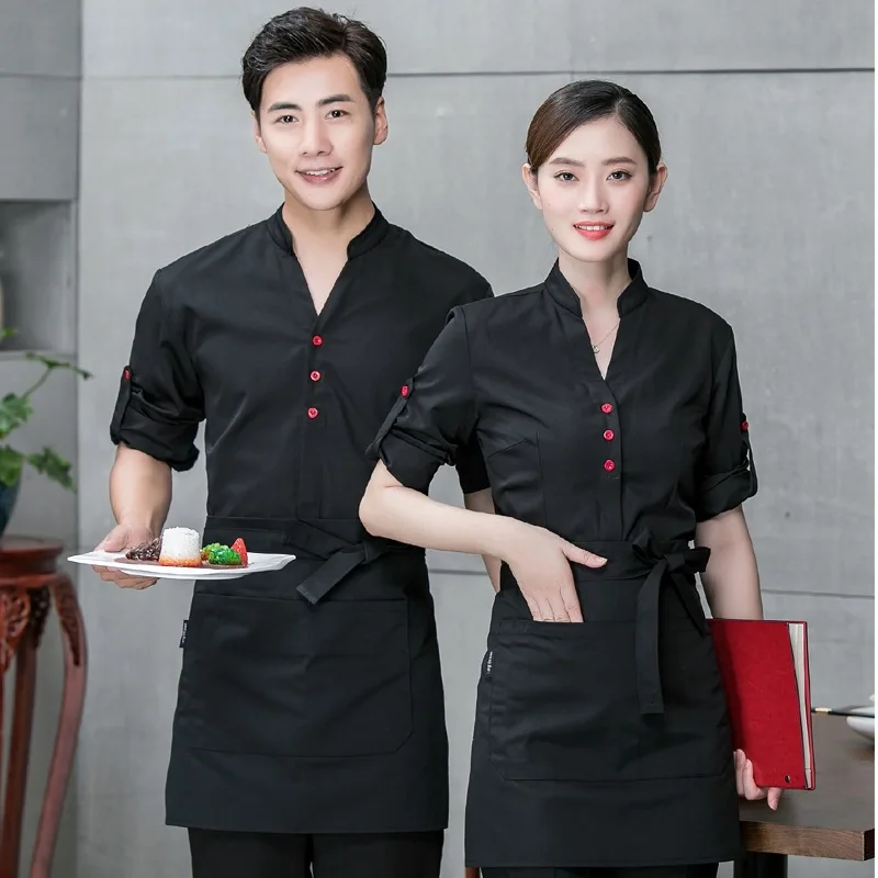 Roupas de Restaurante e Casa de Chá de Manga Comprida, Garçom Workwear, Roupas Quentes, Outono e Inverno