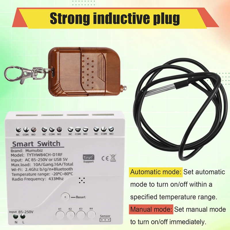 Tuya Wifi Smart Switch Temperature Sensor Monitor AC 85-250V Wireless Smart Switch With RF Remote Controller