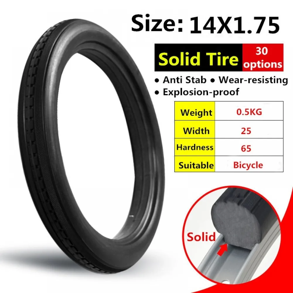 

Bicycle Fixed Free Inflatable Solid Tire 14x1.75 Anti Stab Riding MTB Road Bike BMX Electrombike Tubeless Tyre BikeTire 14*1.75