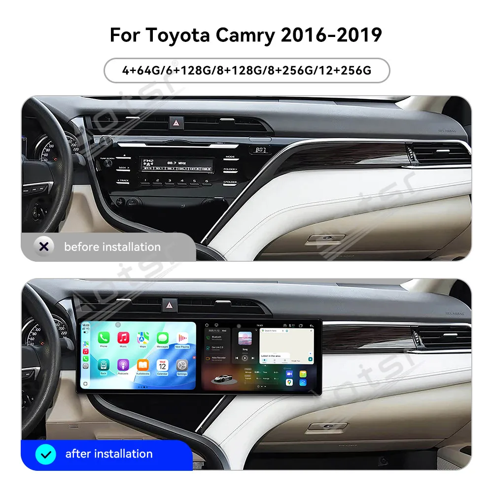 Dual screen 10.1 inch Android 15 Carplay Multimedia Player HD Touch screen Car Radio For Toyota Camry 2016-2019 Car GPS Navigati