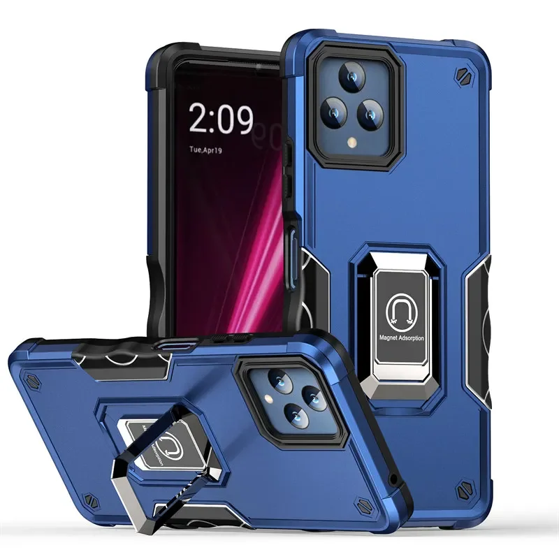 Hybrid Heavy Duty Armor Holder Case for T-Mobile Revvl 6 5G Shockproof Magnetic Ring Stand Otter Case Box Shockproof Full Cover