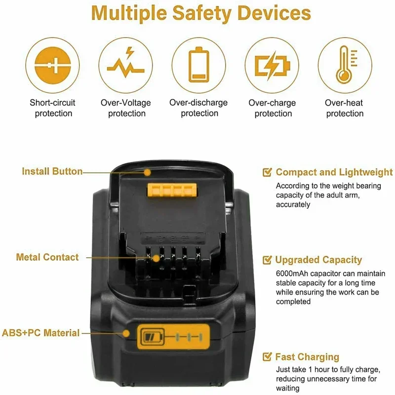 Original DCB200 20V 8000mAh Lithium Replacement Battery For Dewalt 18V DCB184 DCB200 DCB182 DCB180 DCB181 DCB182 DCB201 DCB206