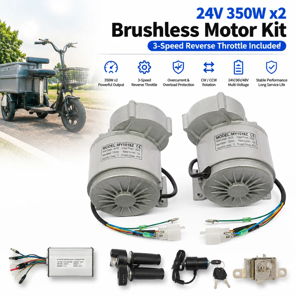 Image of Doppelter 350W bürstenloser Getriebe-Elektromotor-Kit, 24V 3-Gang-Geschwindigkeitsregler-Set mit Rückwärtsfunktion, mit elektrischem Türschloss & Schlüsseln, für E-Bike, Dreirad, Go-Kart, ATV,