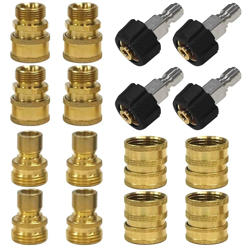 16Pcs Pressure Washer Adapter Set Quick Disconnect Kit, M22 Swivel To 3/8 Inch Quick Connect, 3/4 Inch To Quick Release