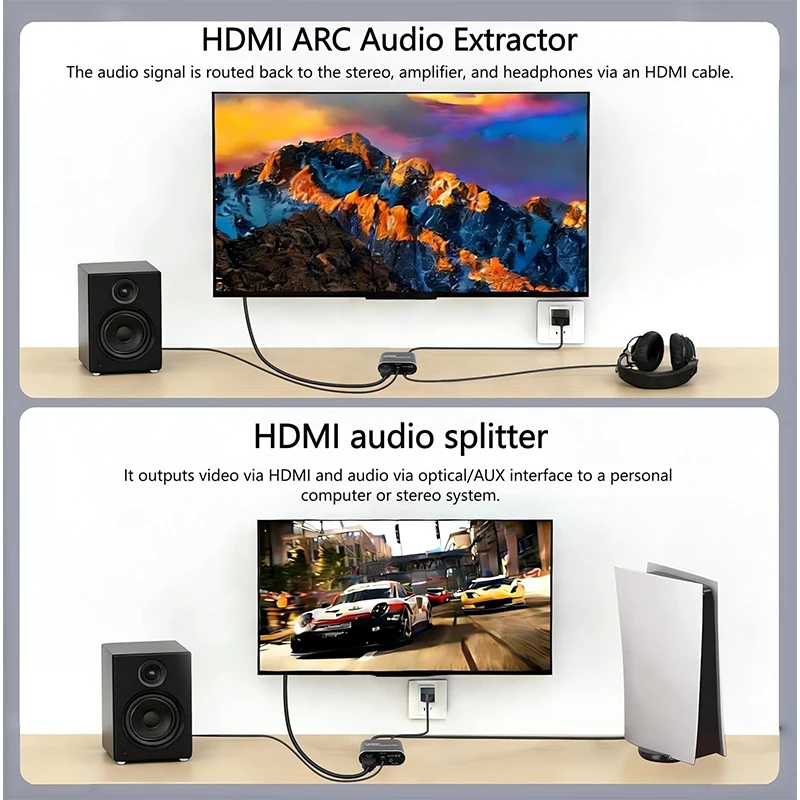 4K 30Hz HDMI ARC Audio Extractor 5.1 CH HDMI to Optical Toslink SPDIF + 3.5mm AUX Jack Stereo Audio Converter for PS4/5 HDTV DVD