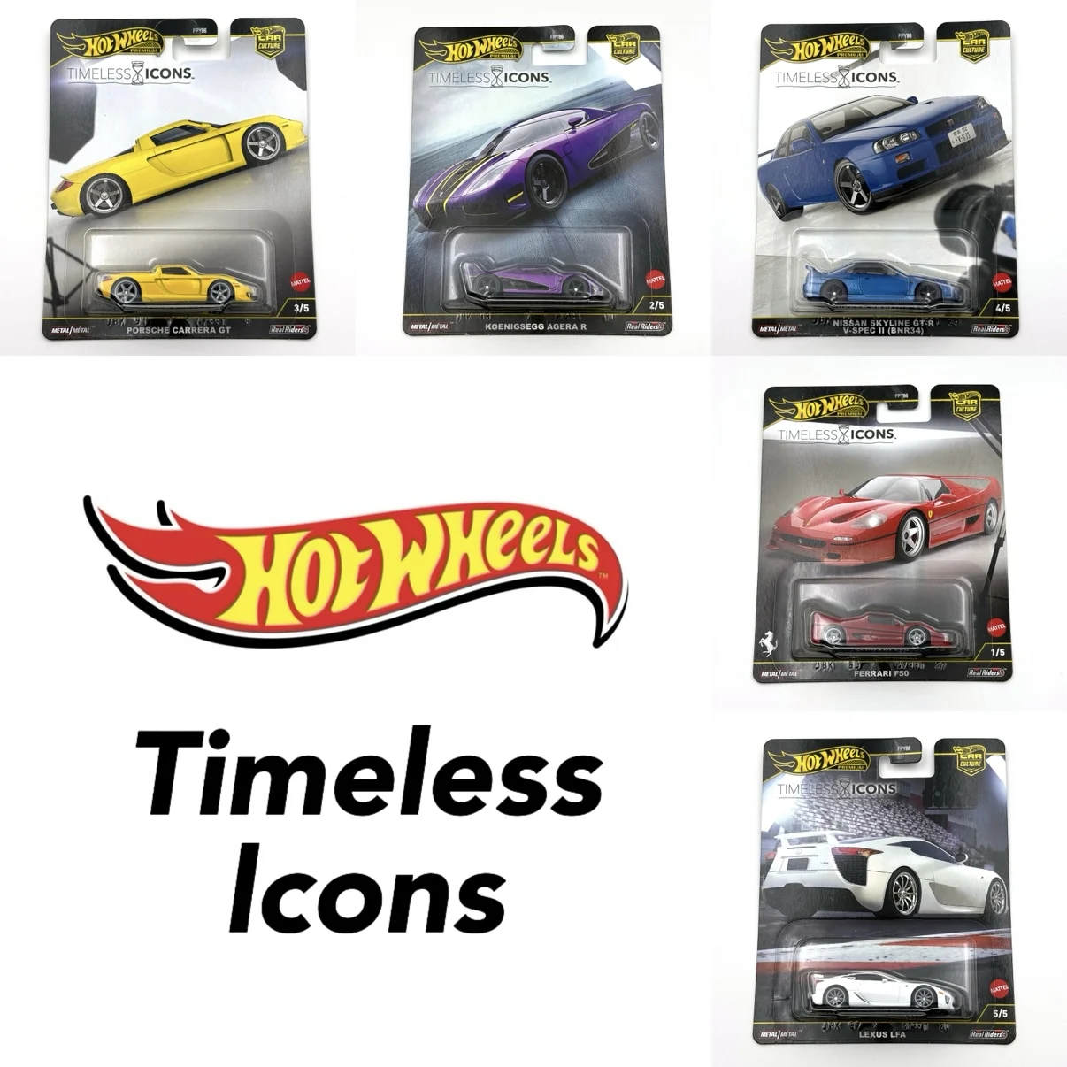 

Hot Wheels FPY86 9C1N Вневременные значки Lexus LFA/Nissan Skyline/Porsche/Koenigsegg/Ferrari F50 1/64 Металлическая литая модель автомобиля