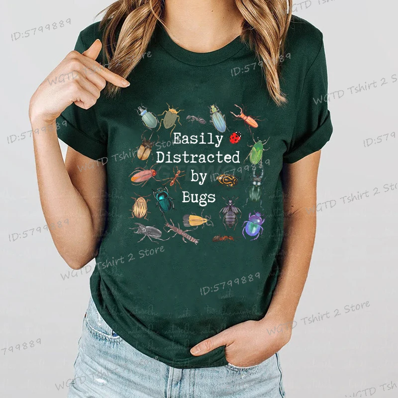 Camiseta con cuello redondo y estampado de insectos para mujer, camiseta de manga corta Entomo, regalos informales para amantes de la entomología, camiseta femenina