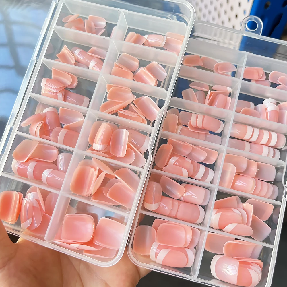 120 قطعة/صندوق الوردي الفرنسية قصيرة البيضاوي الشكل الأظافر وهمية جديد أنيق الفرنسية عيد الميلاد غطاء كامل الأظافر كاذبة الفتيات الحلو اضغط على الأظافر #1