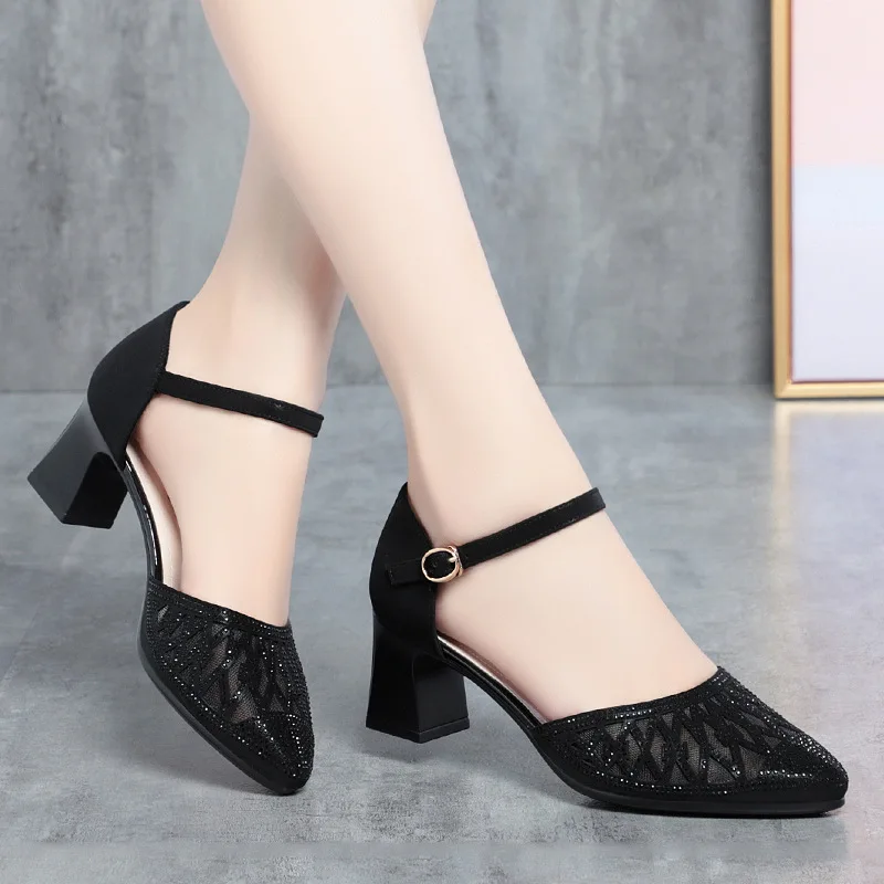 

New Fashion Cut-Outs Pointed Sandals in Leather Women's Heels for Ladies Shoe Summer Sandals 2025 High Heels Woman Sandals Dress