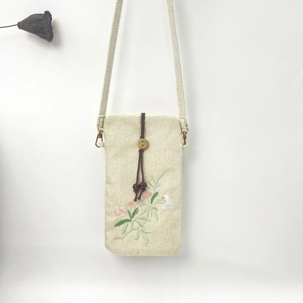

Ancient Style Embroidery Phone Bag Chinese Style Cotton Linen Versatile Crossbody Bag Handbags Purse Flower Shoulder Bag Girls