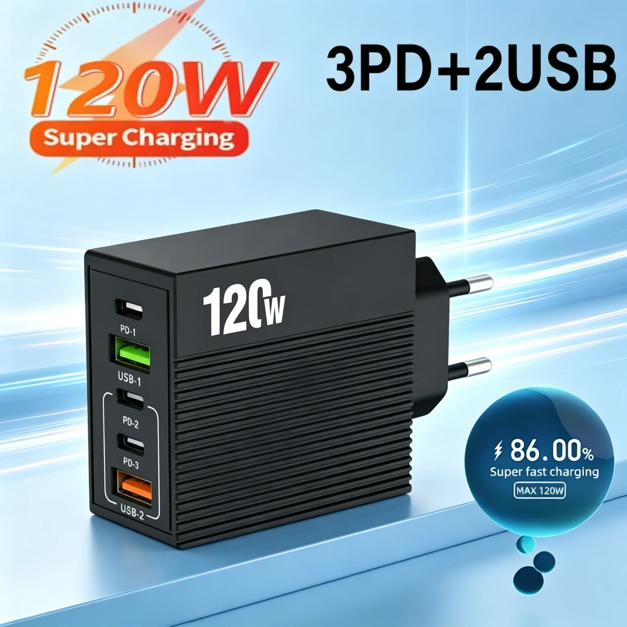 5 Ports 120W USB Charger PD Type C Fast Charging Phone Power Adapter EU/US/UK Plug QC3.0 Wall Charger For iPhone Samsung Xiaomi