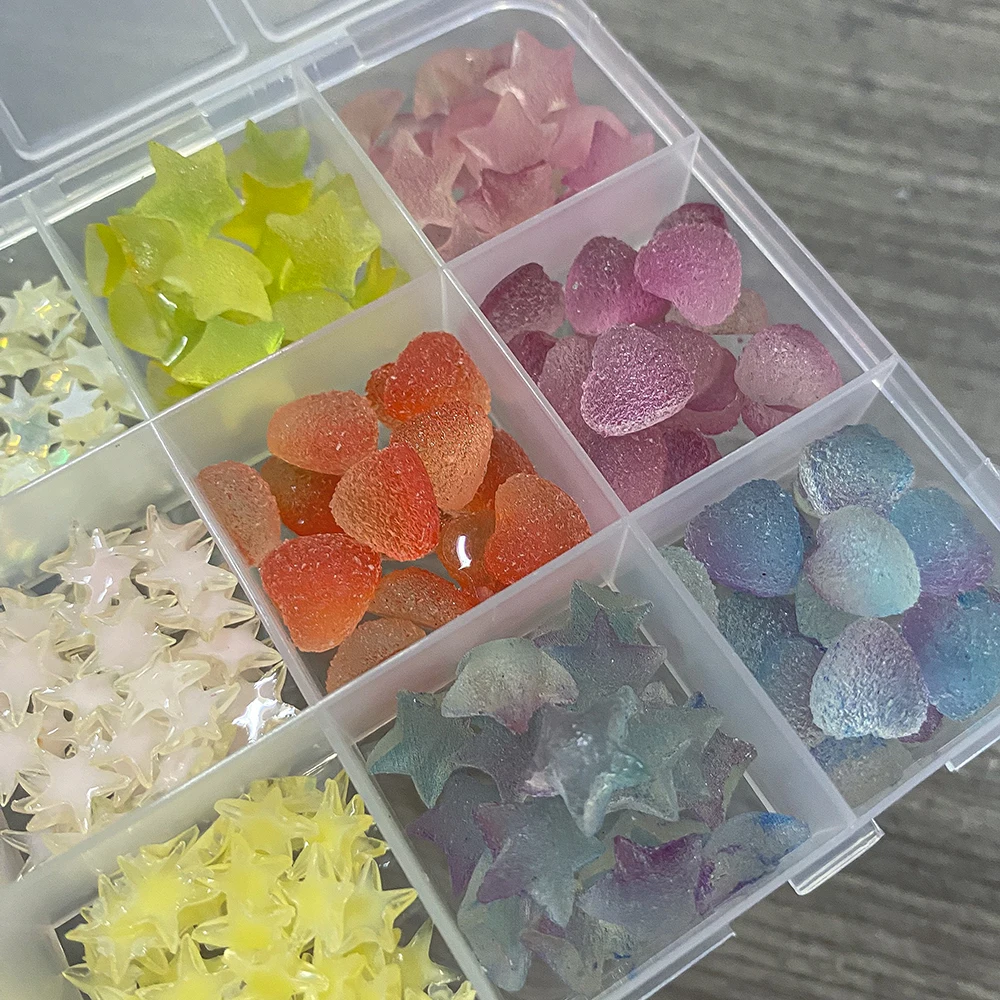 12 rejillas 3D de caramelo, estrella, corazón, dijes para uñas, estrellas amarillas y blancas, Luna, decoraciones artísticas para uñas, dulces, manualidades, accesorios de manicura