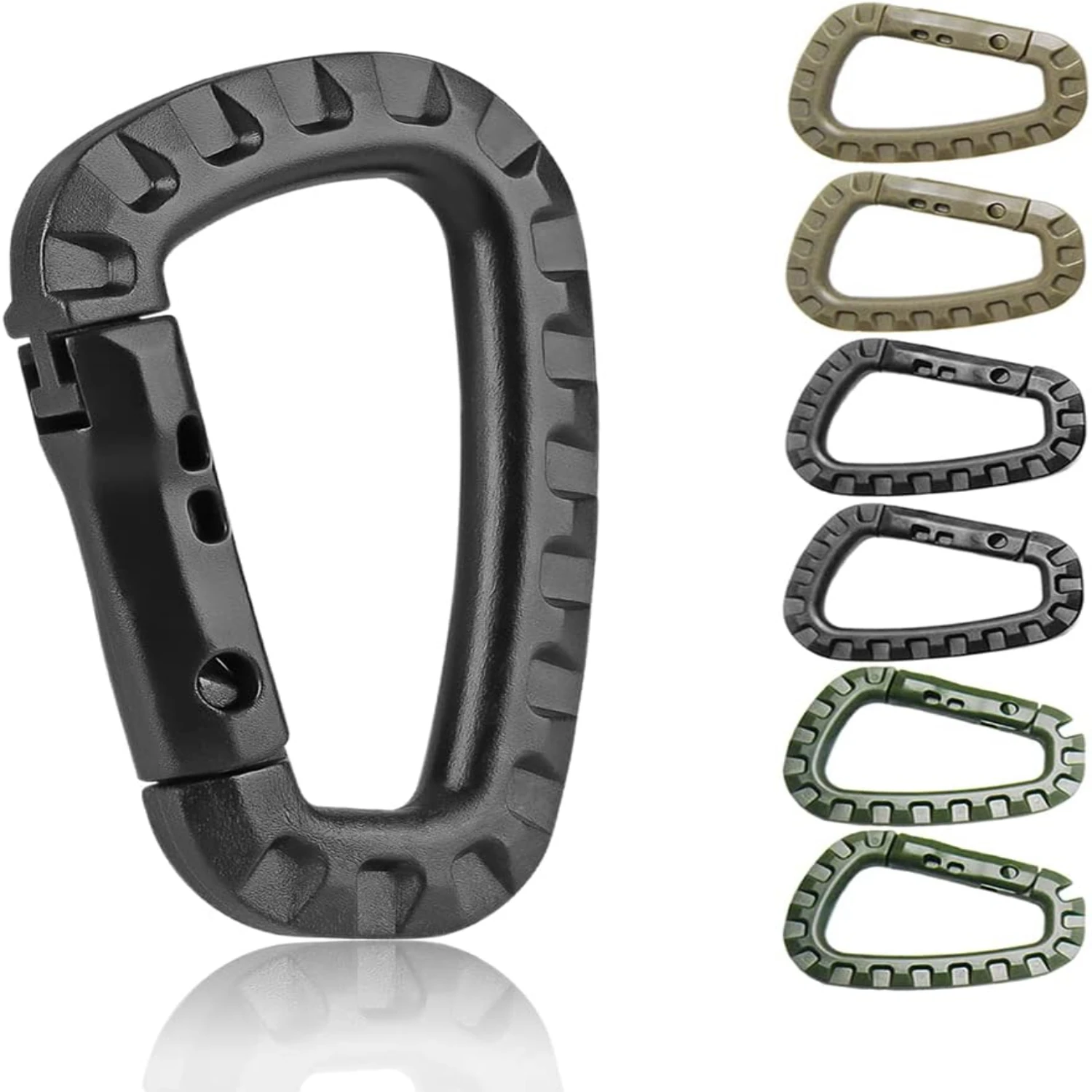 Reliable and Sturdy Set of 6 Black Plastic Carabiner Keychain Clips - Heavy Duty Spring Snap Hook for Backpack, Belt, Tent, Wate