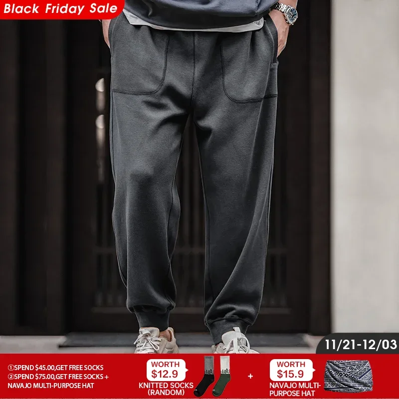 Maden-pantalones de chándal cónicos de punto con cordón para hombre, chándal de entrenamiento informal con bolsillos grandes, color gris oscuro