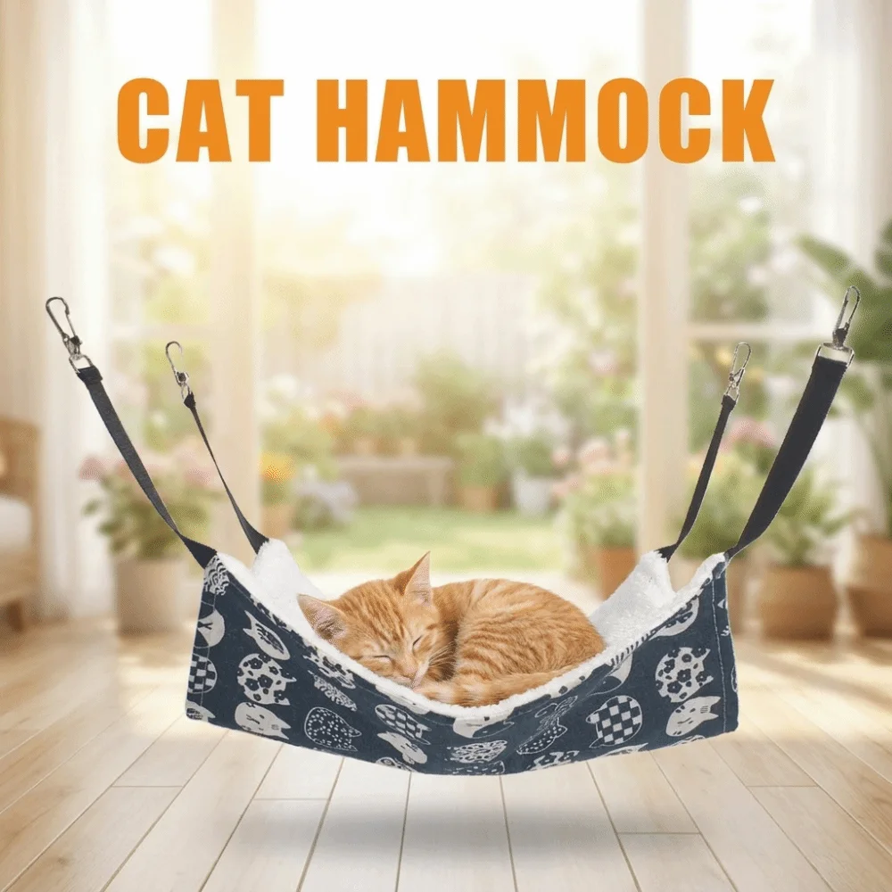 Pet Supplies Fleece-lined Cat Hammock Adjustable Comfortable Hanging Cat Bed Warm Breathable Cat Rest Pad Pet Cage Use