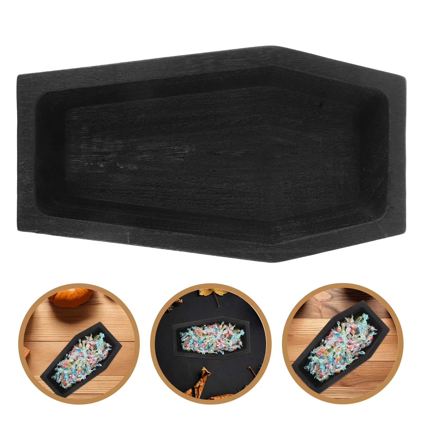 

Coffin Shaped Wooden Tray Halloween Decor - Rustic Solid Wood Serving Platter for Fruit Snacks Appetizers Party Charcuterie