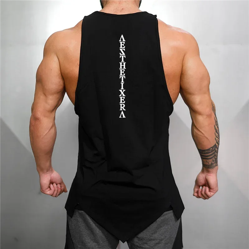 Muscleguys Gym Stringer Clothing Bodybuilding Tank Top Men Fitness Singlet Sleeveless Shirt Solid Cotton Undershirt Muscle Vest