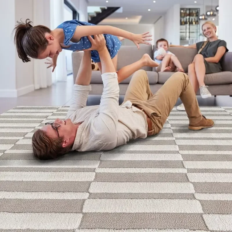 Overseas Stock Free Shipping High-Low Striped Beige/Cream Indoor Area Rug 5'3''x7'6'' Contemporary Non Shedding Carpet 3