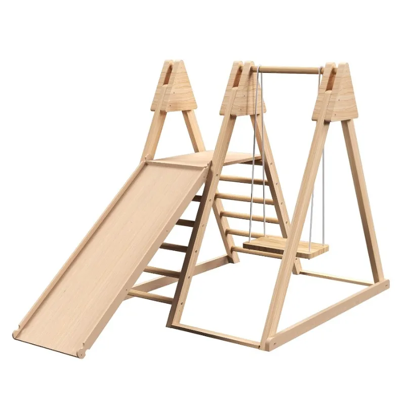 Playground Game Set with Baby Swing Slide 7-In-1 Wooden Montessori Climber Jungle Gym Indoor