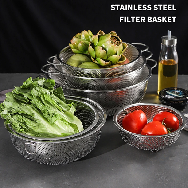 

Rice Sieve Stainless Steel Drain Basket Kitchen Multi-Functional Sink Washing Strainer Vegetable Fruit Drainer Cleaning Baskets