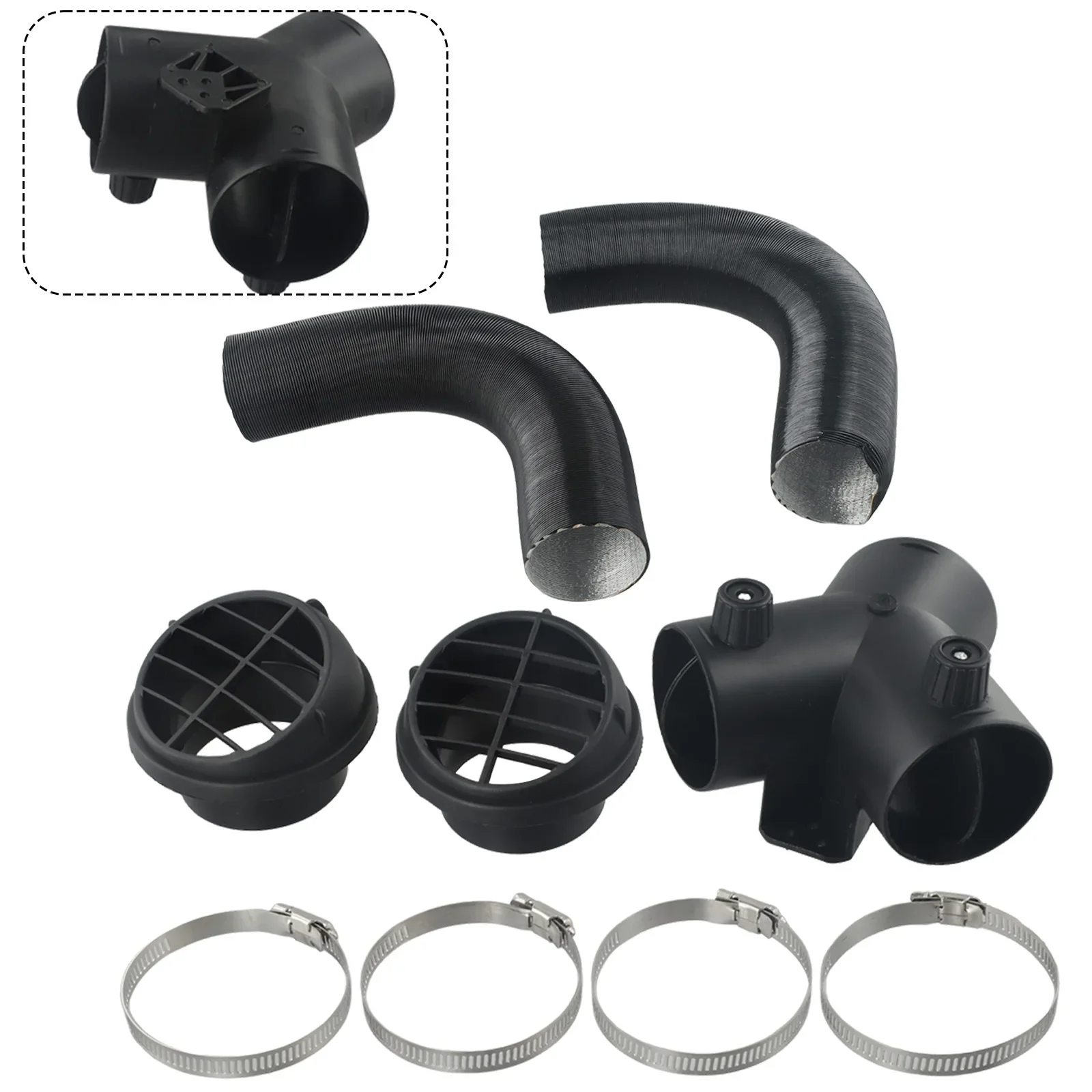 

Warm Air Flow Control 60mm Y Branch Ducting for Diesel Heaters including Vent Outlet & Hose Clamps Fits Systems