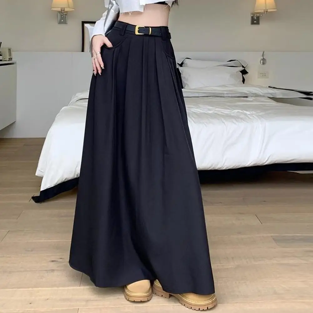 

Women A-line Skirt Stylish A-line Midi Skirt with Pockets for Women Elegant Flared Solid Color Lady Skirt for Autumn Holiday