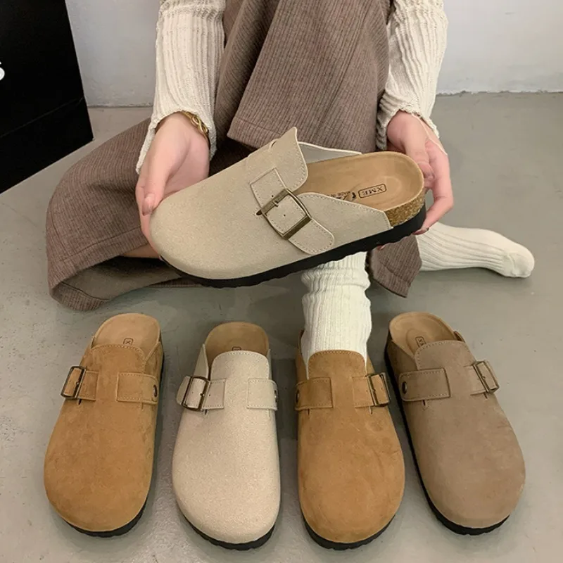 Women Suede Mules Slippers Women Fashion Clogs Cork Insole Sandals with Arch Support Outdoor Beach Slides Women Home Shoes