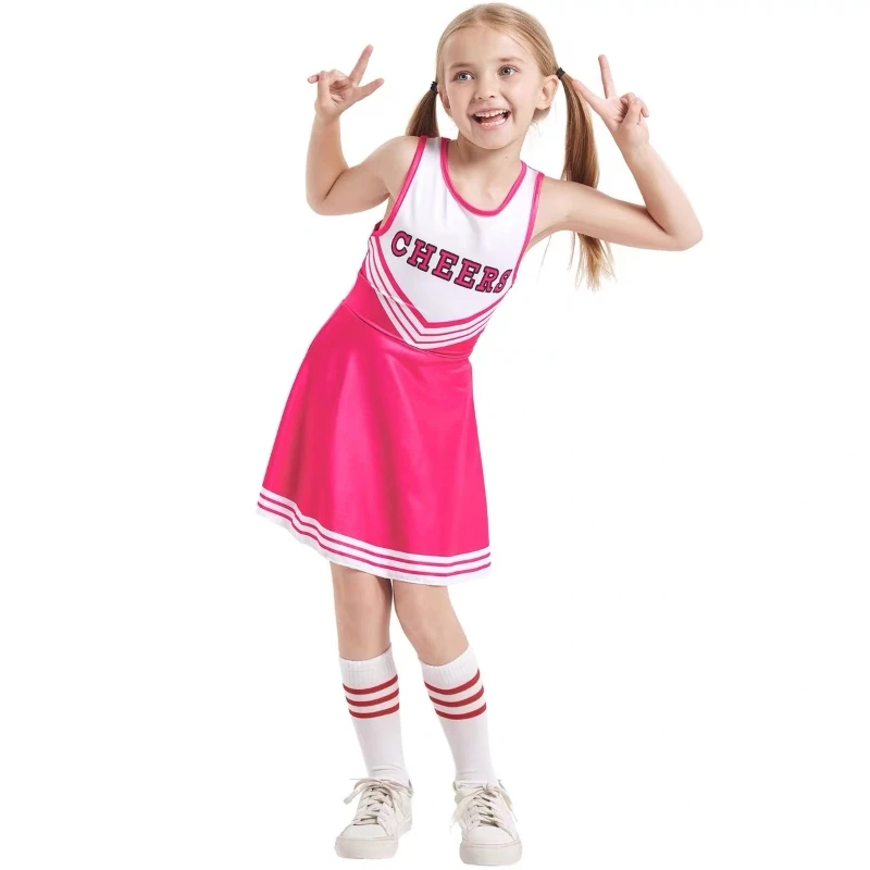 Children\'s Cosplay Skirt Cheerleading Uniform with Small Ball Five-color Sleeveless Football Campus Performance Cosplay Skirt