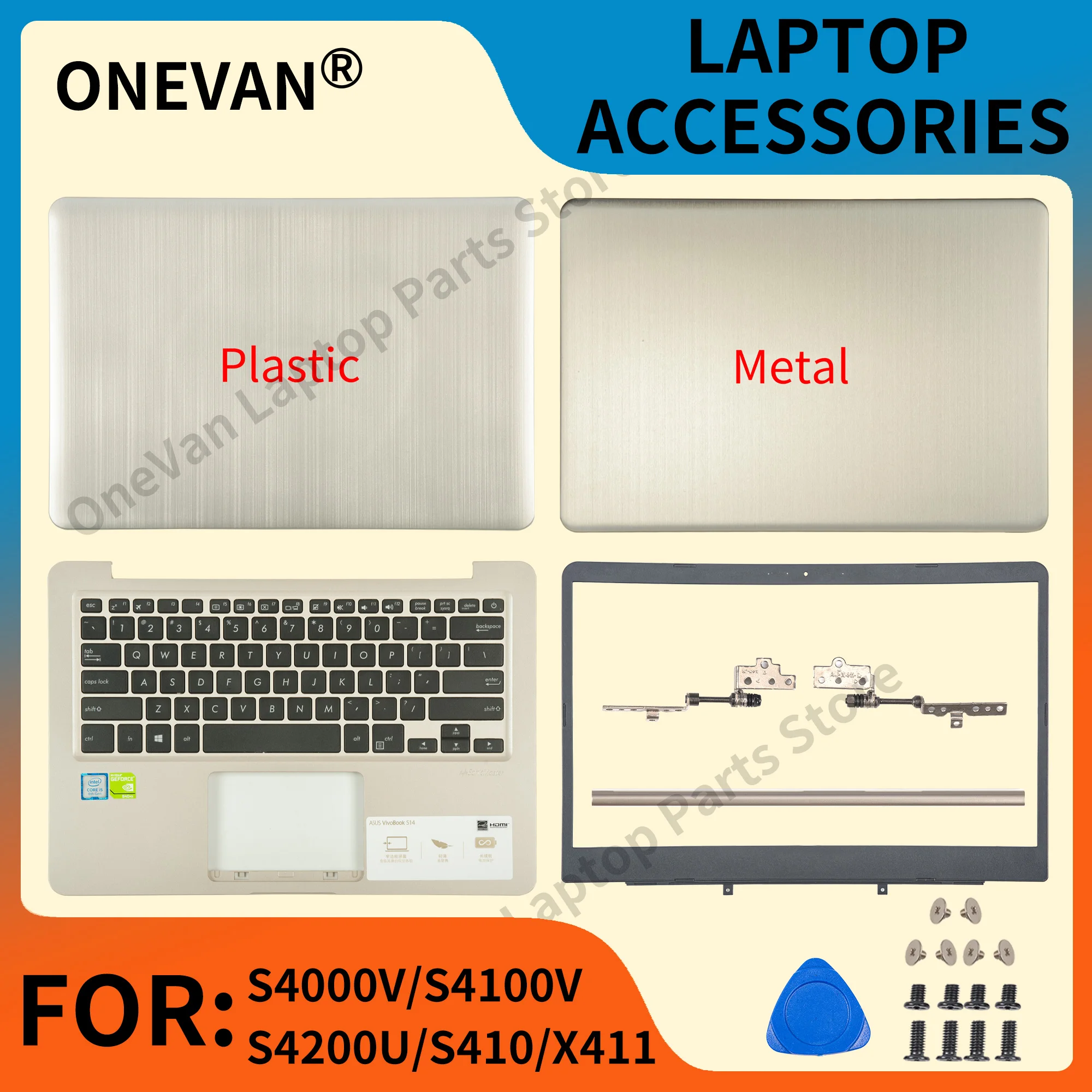 Laptop METAL/PLASTIC LCD Back Cover for ASUS S4000 S4000U S4000V X411UQ S410U S4100V S4200U Metal Notebook Computer Case Hinges