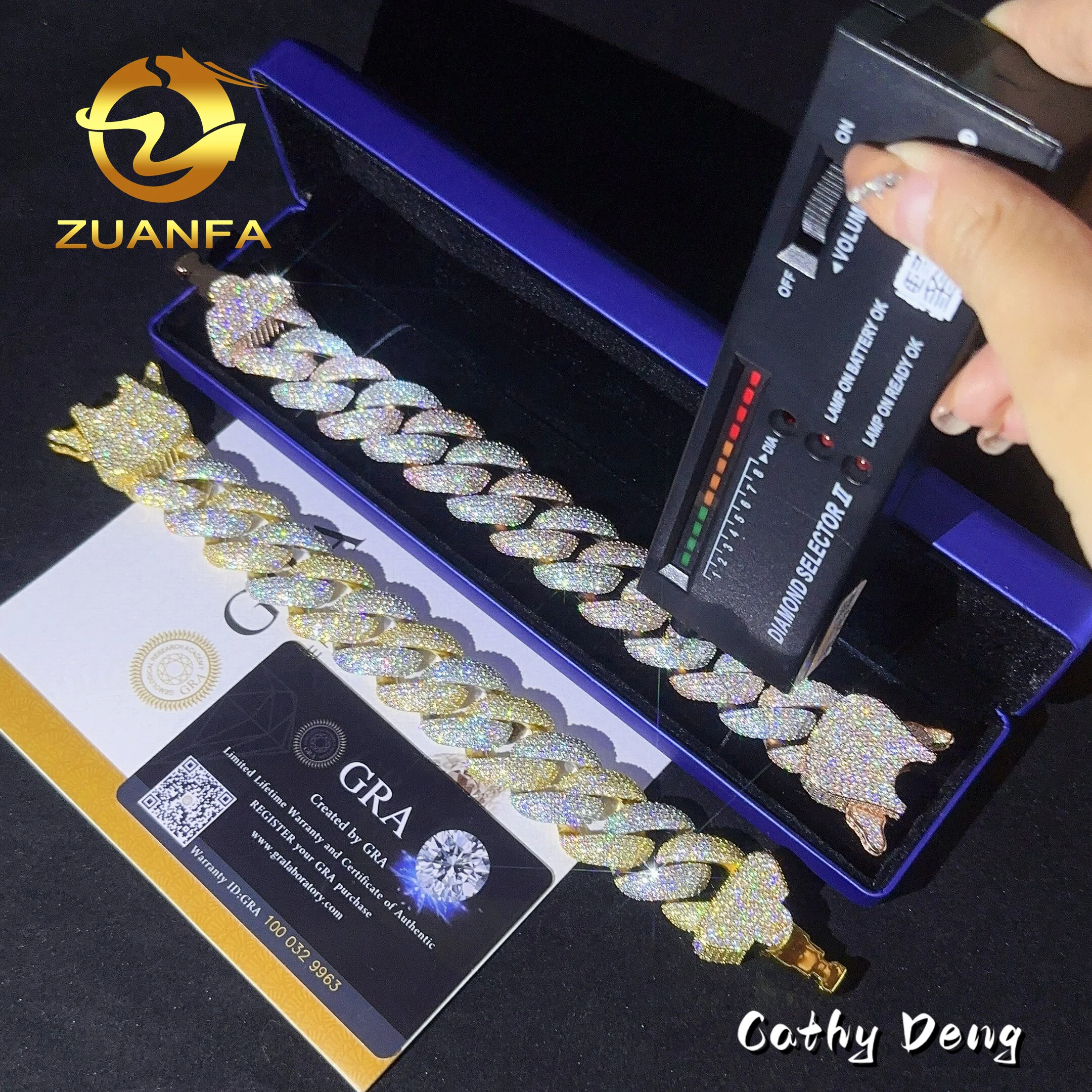 Hip Hop Jewelry Big 20mm Custom Lock Solid 925 Silver Cuban Link Bracelet Two Tone Iced Out Moissanite Bracelet Men，