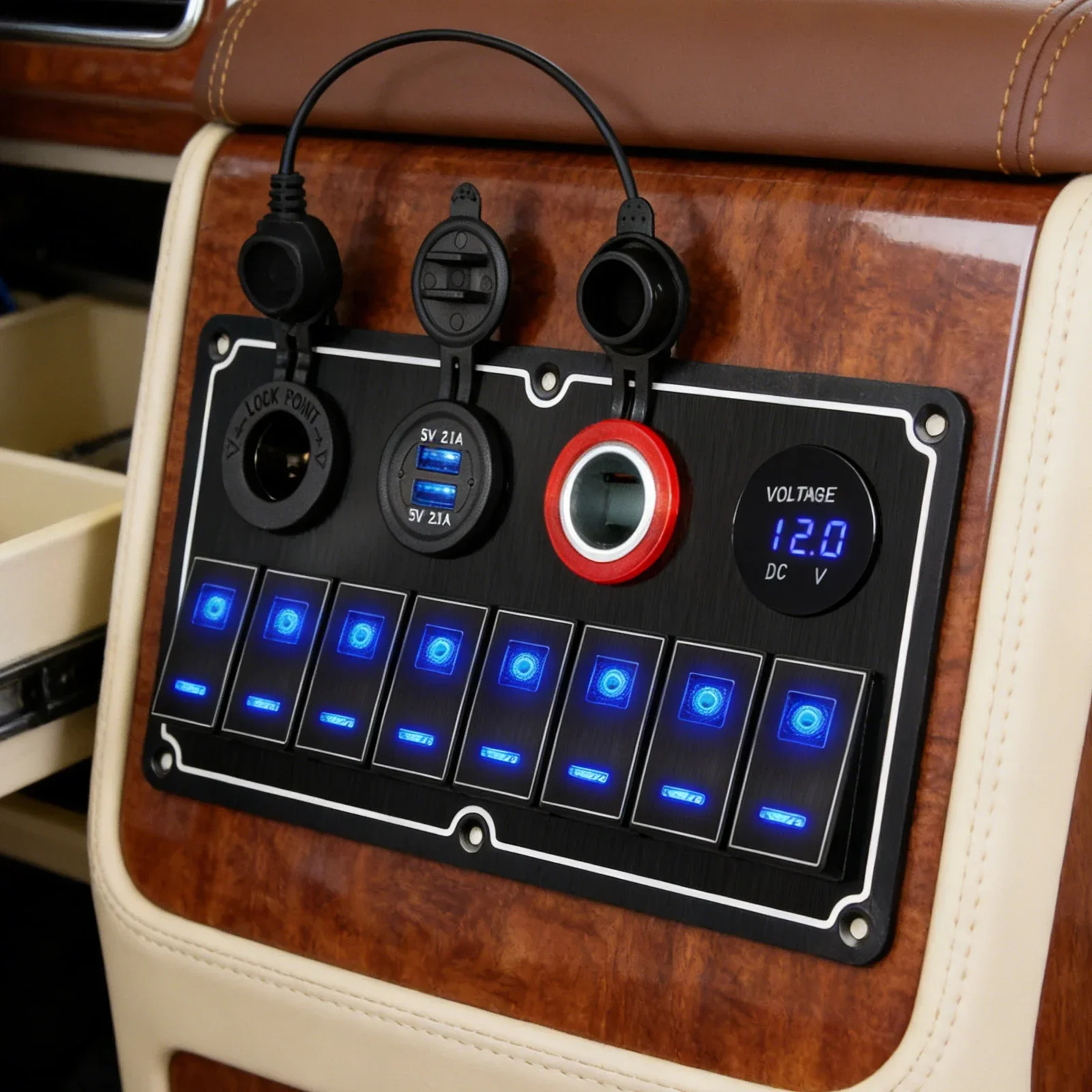 

LED Switch Panel 12V Power Outlet USB Charger 3.1A Digital Voltmeter Toggle Switch Control For Car Boat Camper Marine RV