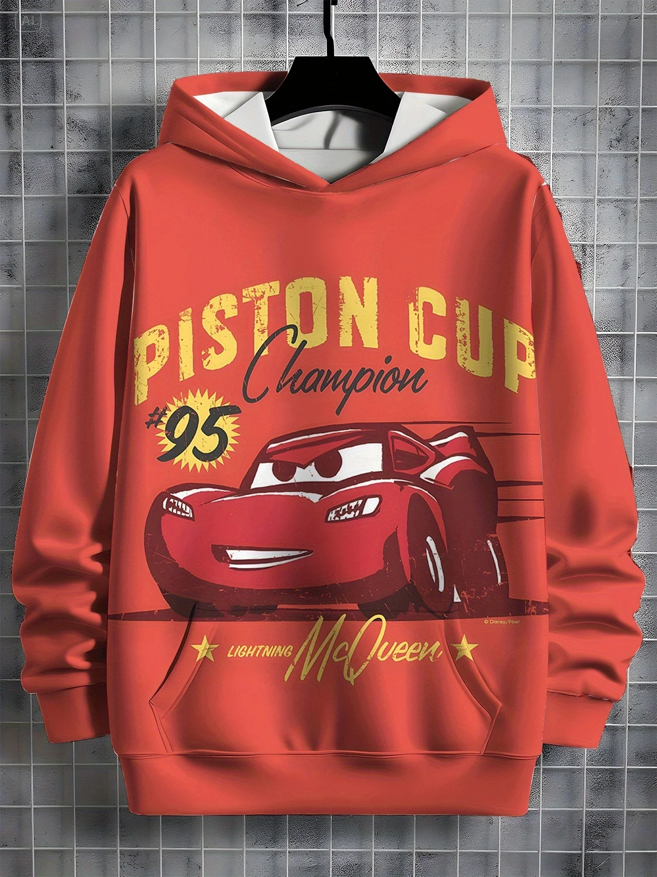 

Cars Champion Lightning McQueen Boys' Hoodie - Double-Sided 3D Themed Print Red Racing Car Design with Pockets mommy and me