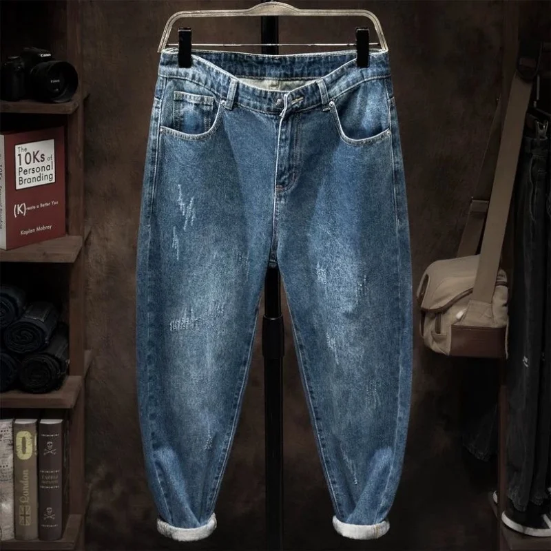Spring/Autumn Fashion Trendy Solid Color Straight Leg Stretch Denim Pants Men's Casual Loose Fit Sports High Quality Trousers