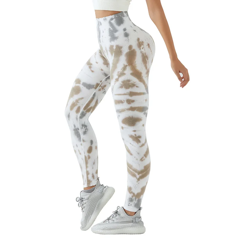 New Seamless Tie Dye Yoga Pants Women\'s High Waist And Hip Lift Elastic Sports Tights Belly Peach Hip Fitness Pants