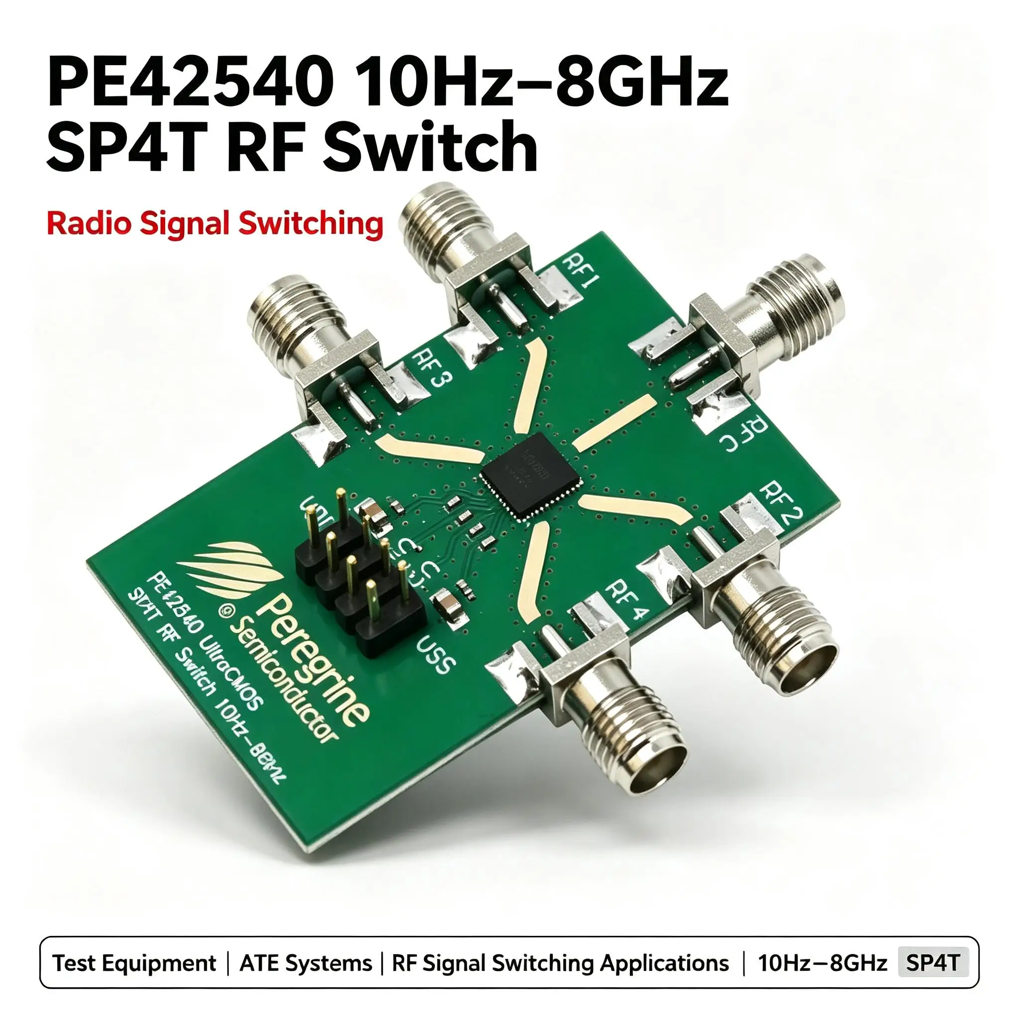 DYKB SP4T PE42540 10Hz-8GHz RF Switch for Radio Signal Switching Test Equipment ATE Systems Applications Module Board 50Ohm SMA
