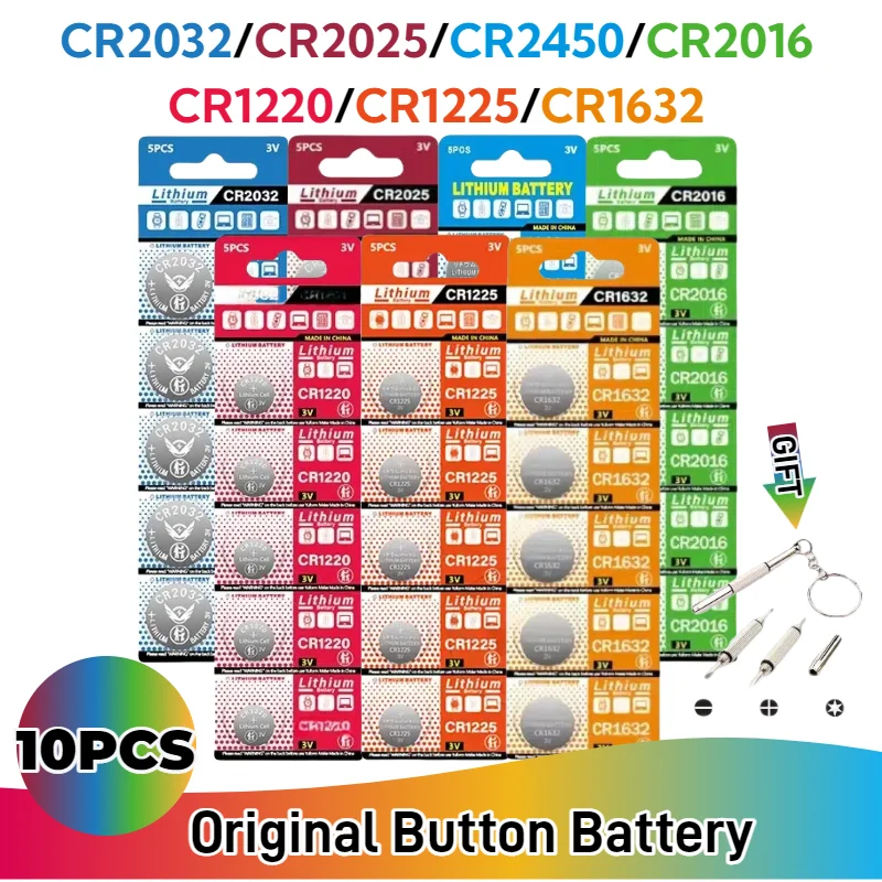 

10PCS CR2032 CR2025 CR2450 CR2016 CR1632 CR1225 CR1220 3V Lithium Button Batteries For Watches Toys Remote Calculator Coin Cells