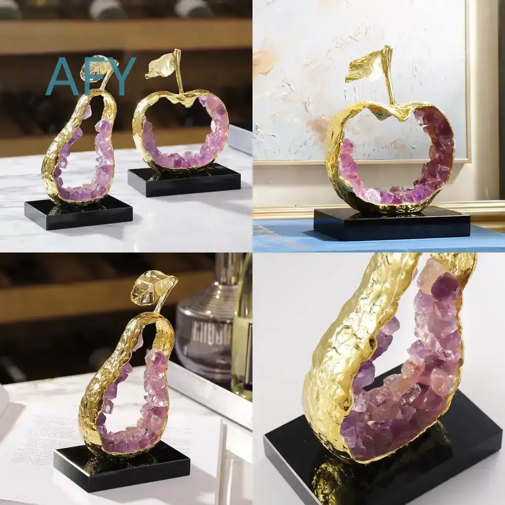 Purple Amethyst Apple Ornament for Luxury Home Decor for Desk Tabletop Office Study Wine Cabinet Decoration for Peace and