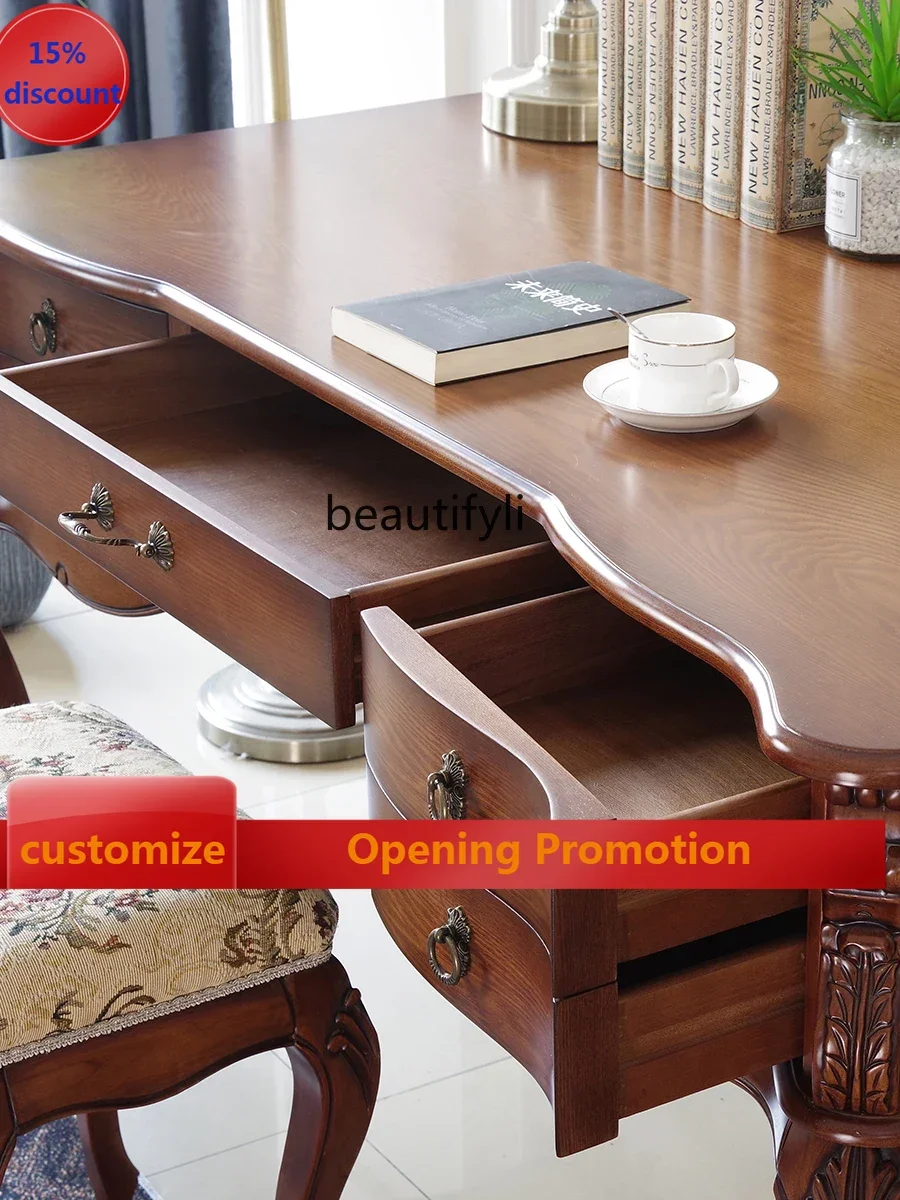 

American Retro Country Solid Wood Desk Home French European Computer Desk Office Boss Desk Light Luxury Distressed G1218