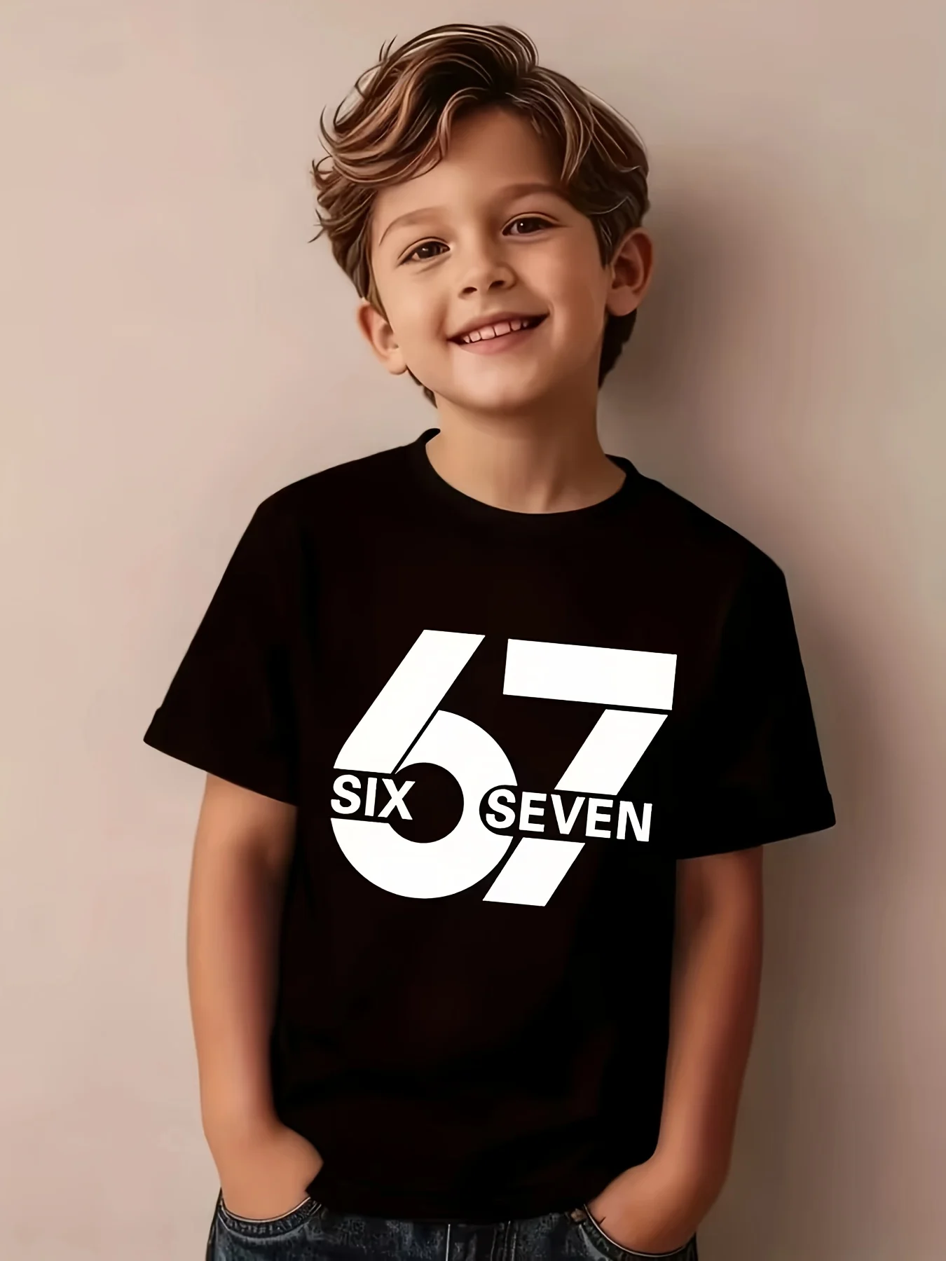 Neon Green Number 67 Print Crew‑Neck Short‑Sleeve T‑Shirt H‑Shaped Cut Machine Washable Casual Birthday Outfit For All Seasons