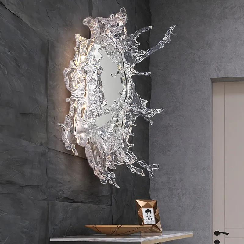 Platinum Crystal Art Ruishui Mirror Wall Lamp Designer Decorative Splash Dressing Mirror Lights Hotel Bathroom Atmosphere Lamp
